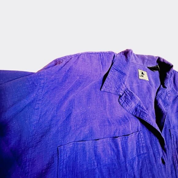 Vintage Lizwear Purple crinkly cotton long sleeve button up shirt size Large - Picture 10 of 11